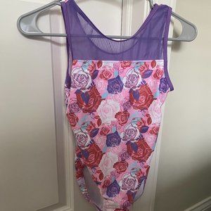 Gymnastics Leotard (Plum, Adult Medium, Purple with flowers)